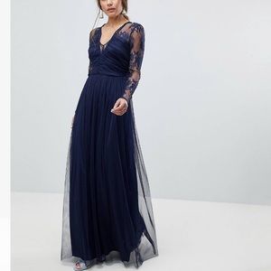 ASOS Lace Maxi Dress with Long Sleeves Navy
